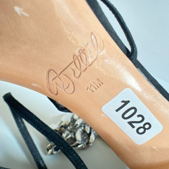 AMINAH ABDUL JILLIL Black Suede Ankle Strap Heels With Silver Chain Detail, size - Picture 8 of 10